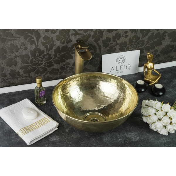 ALFIQ Matte Solid Brass Bathroom Sink Hammered Oval Brass Sink Vessel